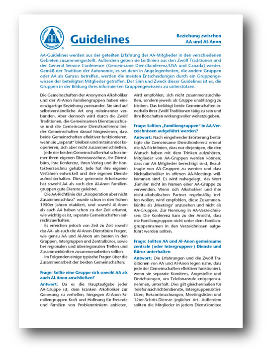 AA Guidelines - Beziehung zwischen AA und Al-Anon