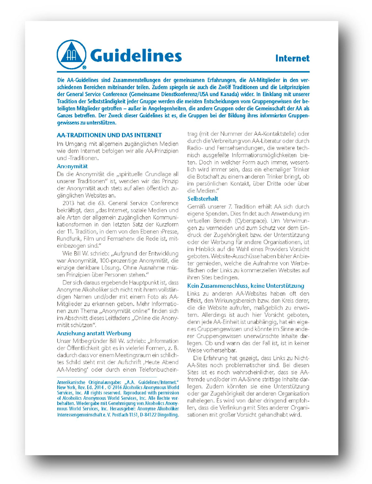 AA Guidelines - Internet