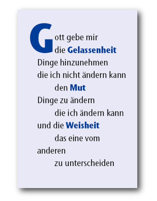 Gelassenheitsspruch, Scheckkartenformat