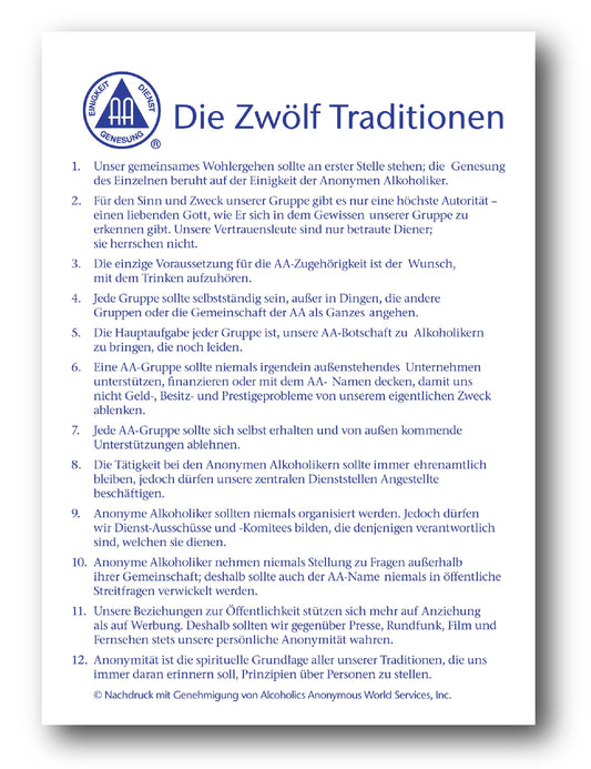 Die Zwölf Traditionen, 80 x 120 cm